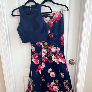 Floral Two Piece Dress | Navy & Pink | Prom